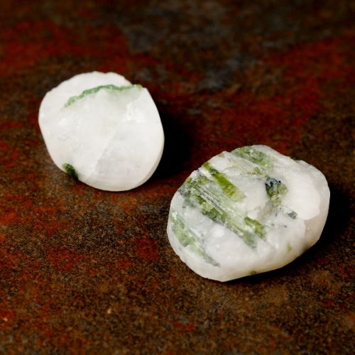 Rough Top Green Tourmalated Quartz Cabochons